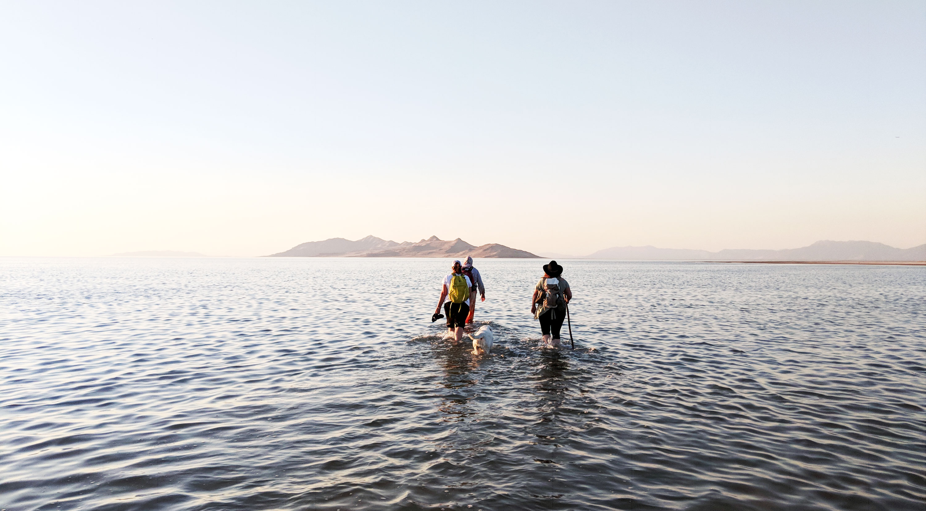 Hikers in the Great Salt Lake.