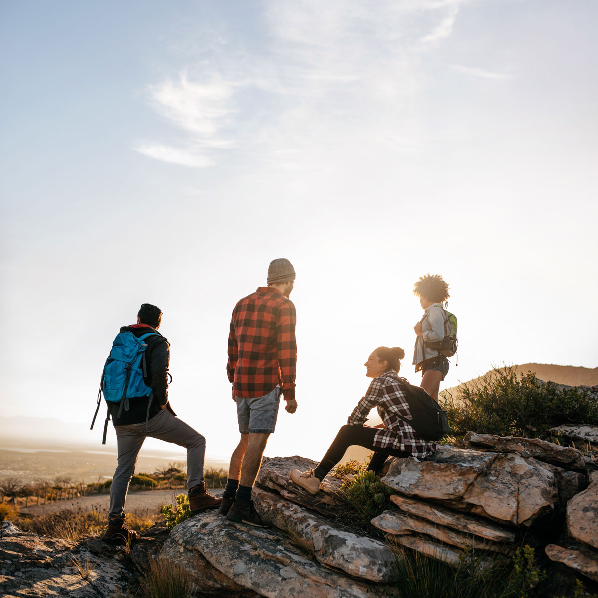 Hikers enjoying the sunset.